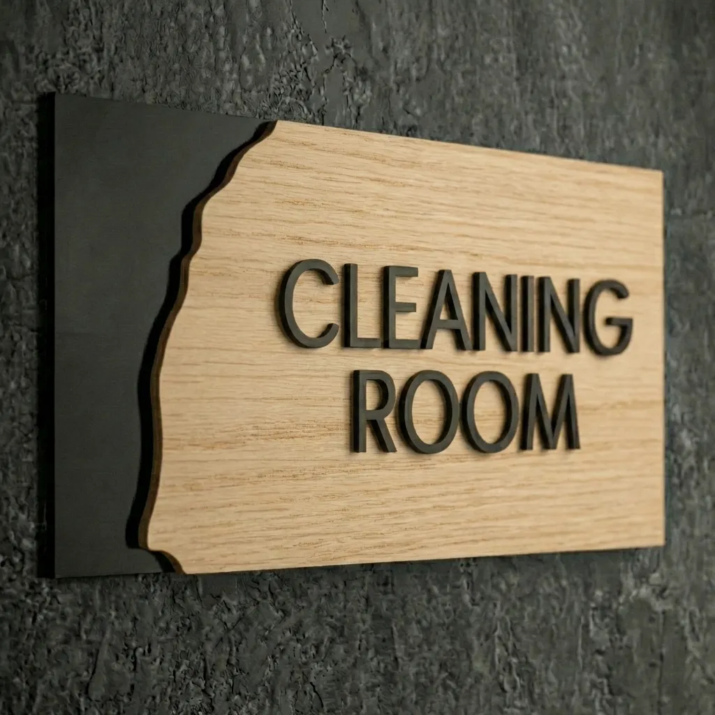Cleaning Room Sign Wooden Door Plate-Oak.webp