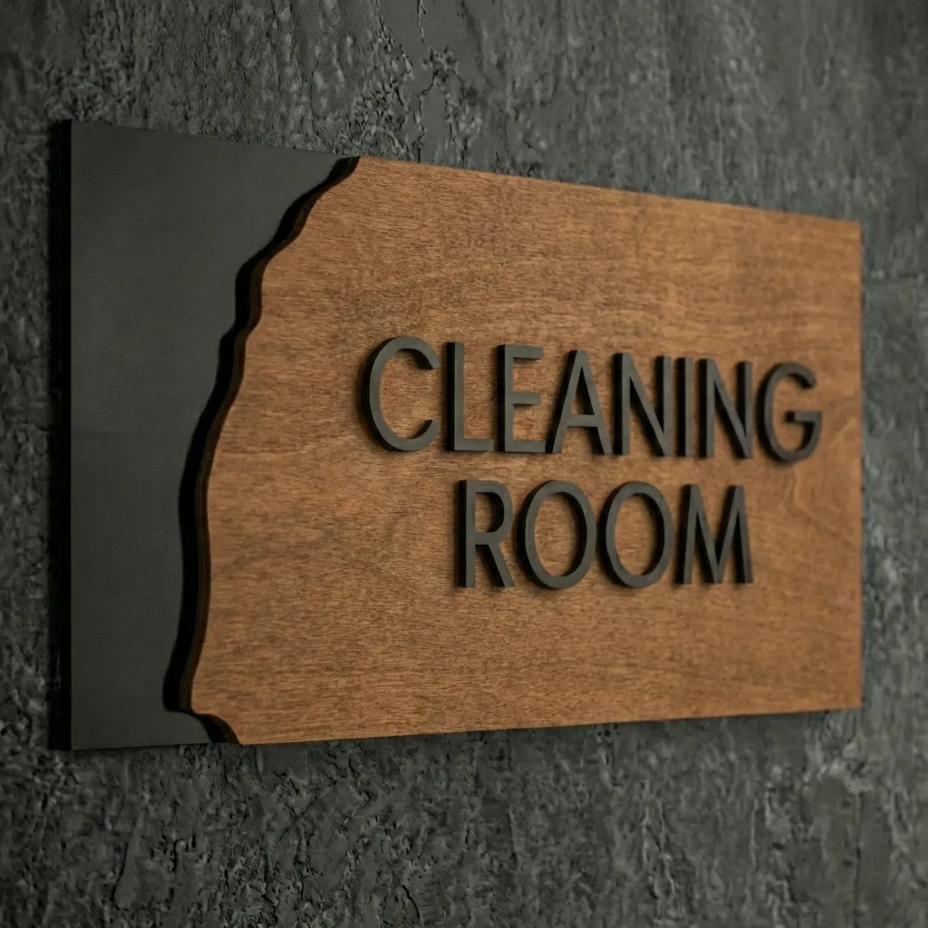 Cleaning Room Sign Wooden Door Plate-Walnut.webp