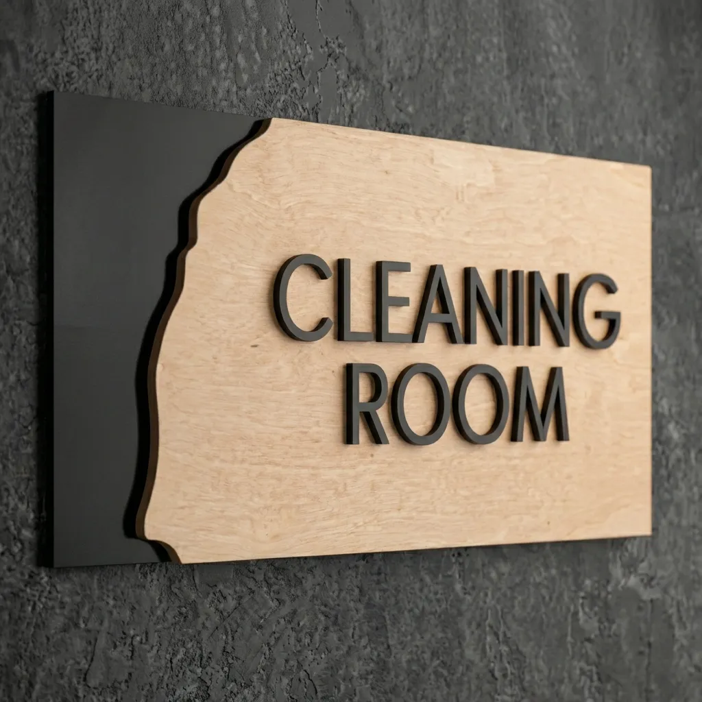 Cleaning Room Sign Wooden Door Plate-TruFlat Maple.webp