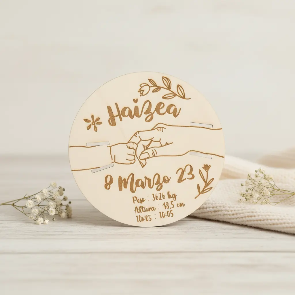 Personalized Birth Announcement Plaque - Wooden Laser Engraved (TruFlat Maple, 8 inches (20cm))
