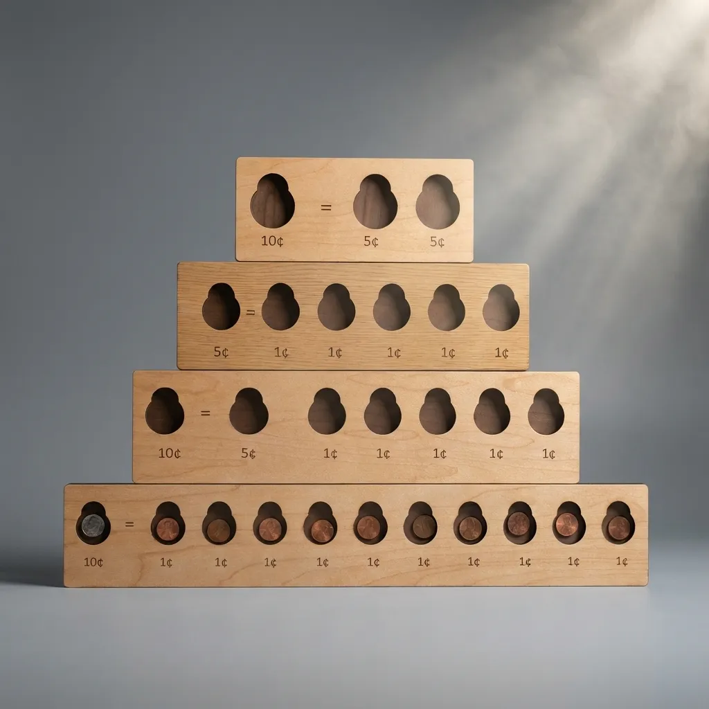 Wooden Montessori Coin Value & Equivalence Boards (Basswood/plywood)