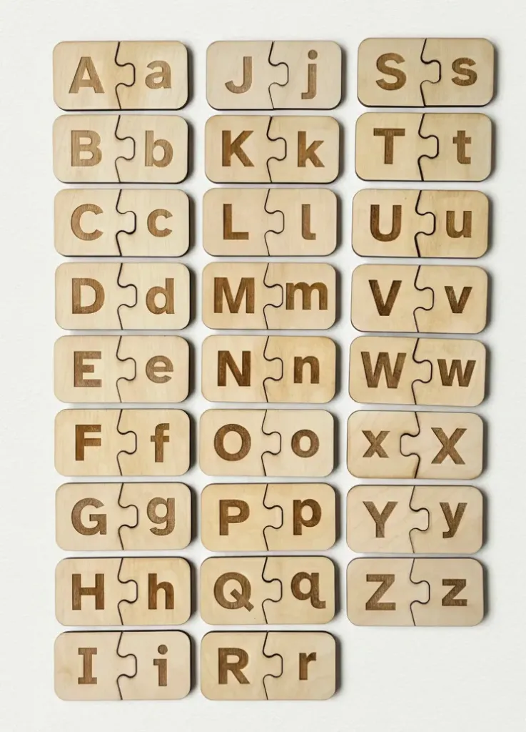 Montessori Alphabet Puzzle | Wooden Letter Matching Toy for Kids 3-6 (Basswood/plywood)