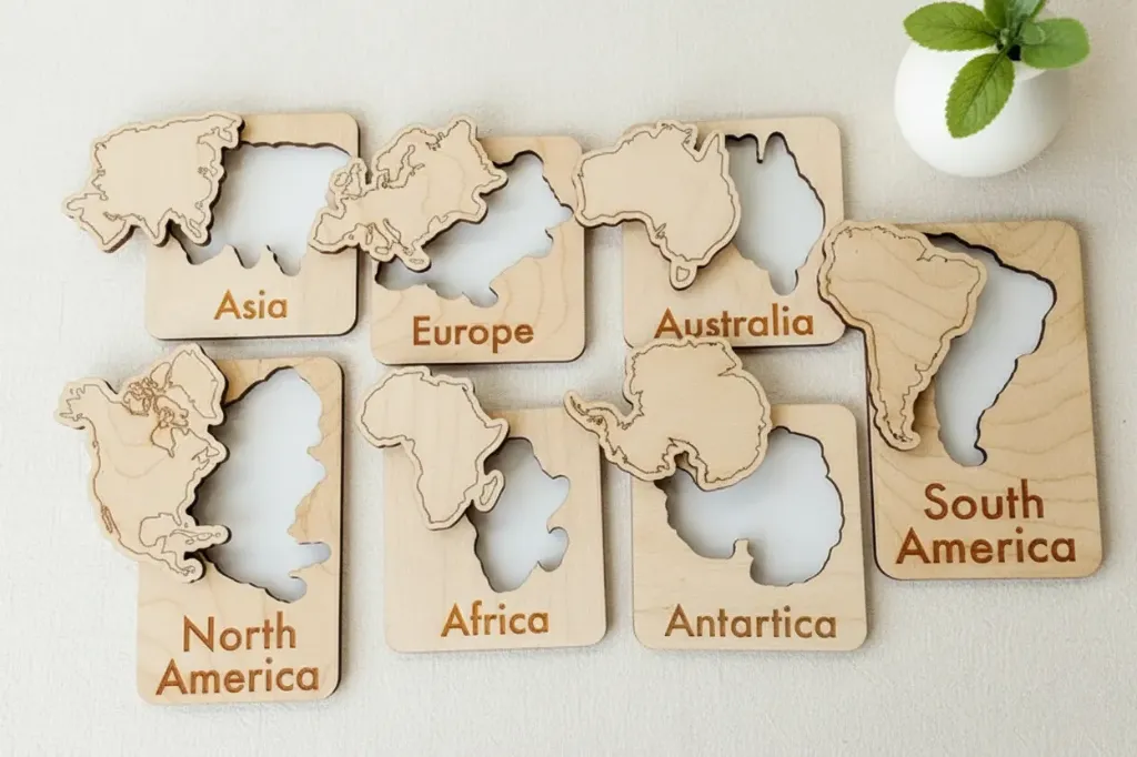 Montessori Continents Puzzle | Wooden Geography Learning Toy for Kids 3-7 (Basswood/plywood)