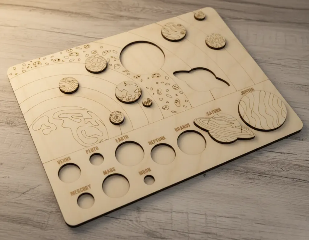 Montessori Solar System Puzzle | Wooden Educational Space Puzzle for Kids | STEM Learning Activity (Basswood/plywood)