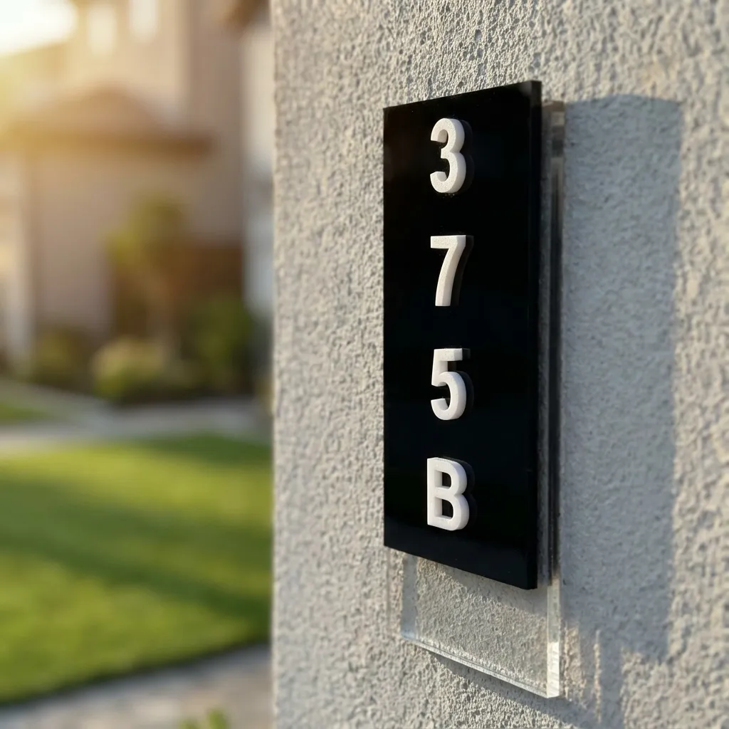Custom Modern Apartment Unit Number Sign, 3D Raised Black Acrylic Door Plaque (6х3" / 150x76 mm, 1/8 inch, Frosted, Black Glossy)