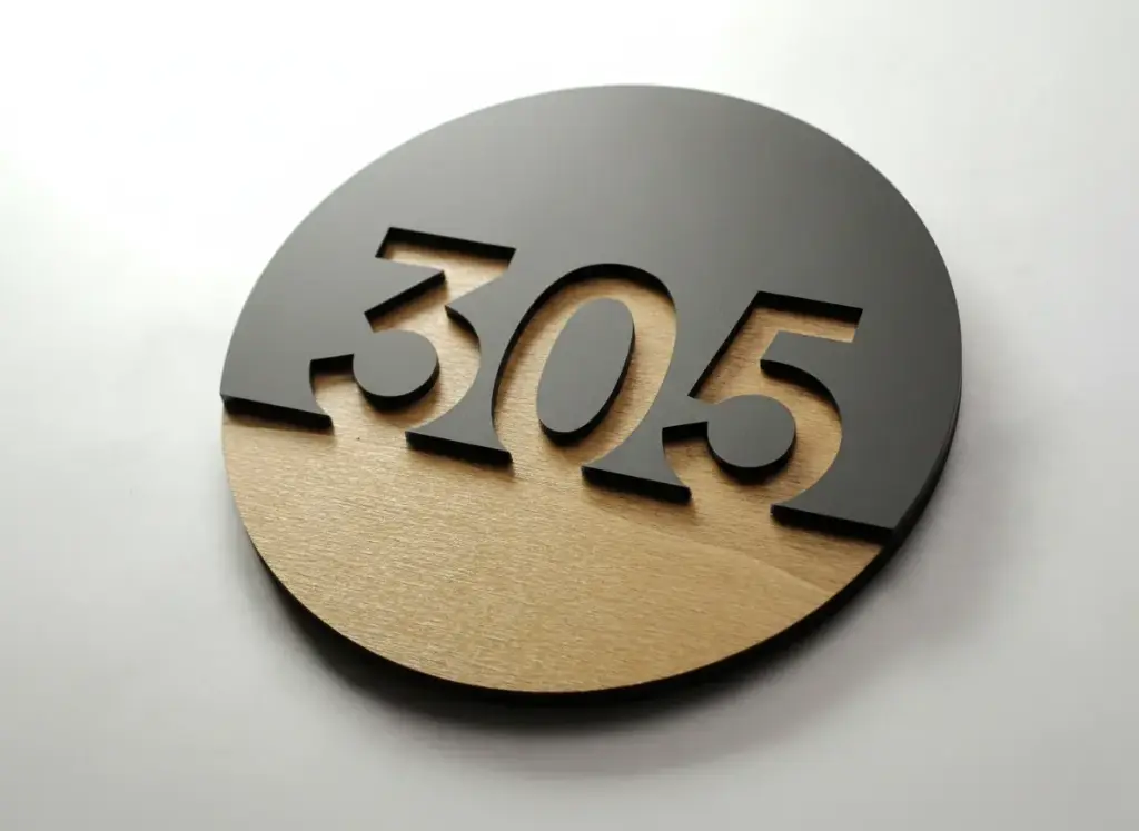 Wood & Acrylic Round Room Number Sign