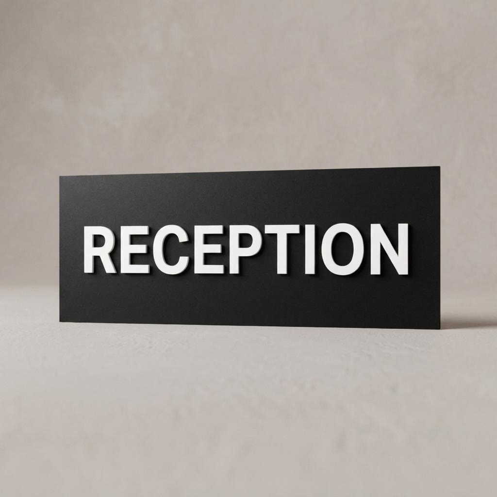 [NPB-S] Custom Office Door Sign, Matte Black Acrylic, White Raised Letters, 10 to 19 in (Small 10 x 3 in, one line)