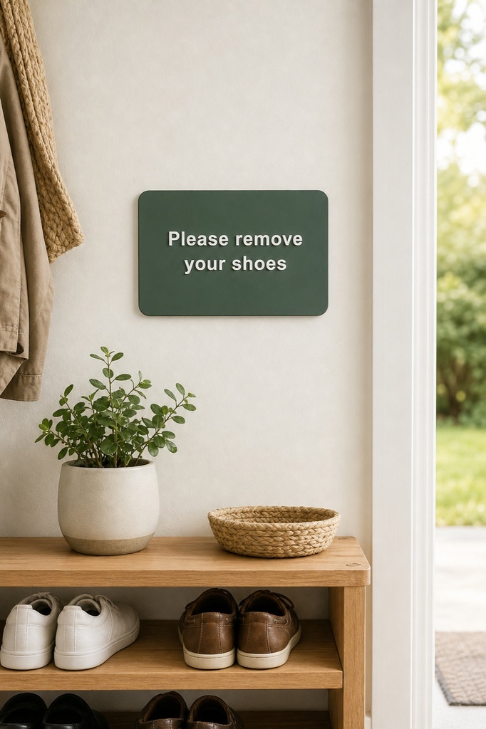Please Remove Your Shoes Sign, Matte Acrylic, Raised Letters