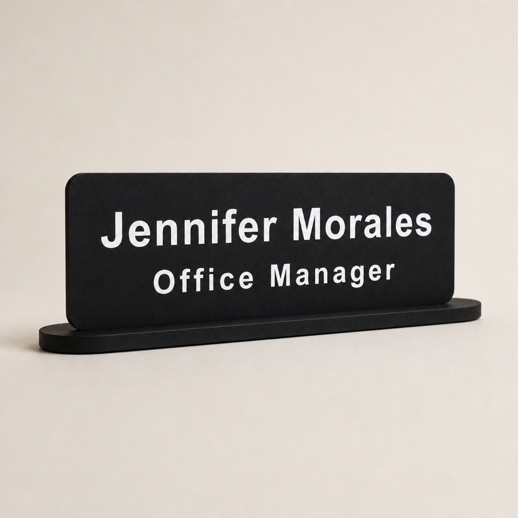 Desk Name Plate with Stand, Matte Acrylic Office Sign
